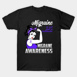 Migraine Awareness Headache Pain T-Shirt Migraine Is Not Just A Headache Purple Ribbon Warrior Gift T-Shirt